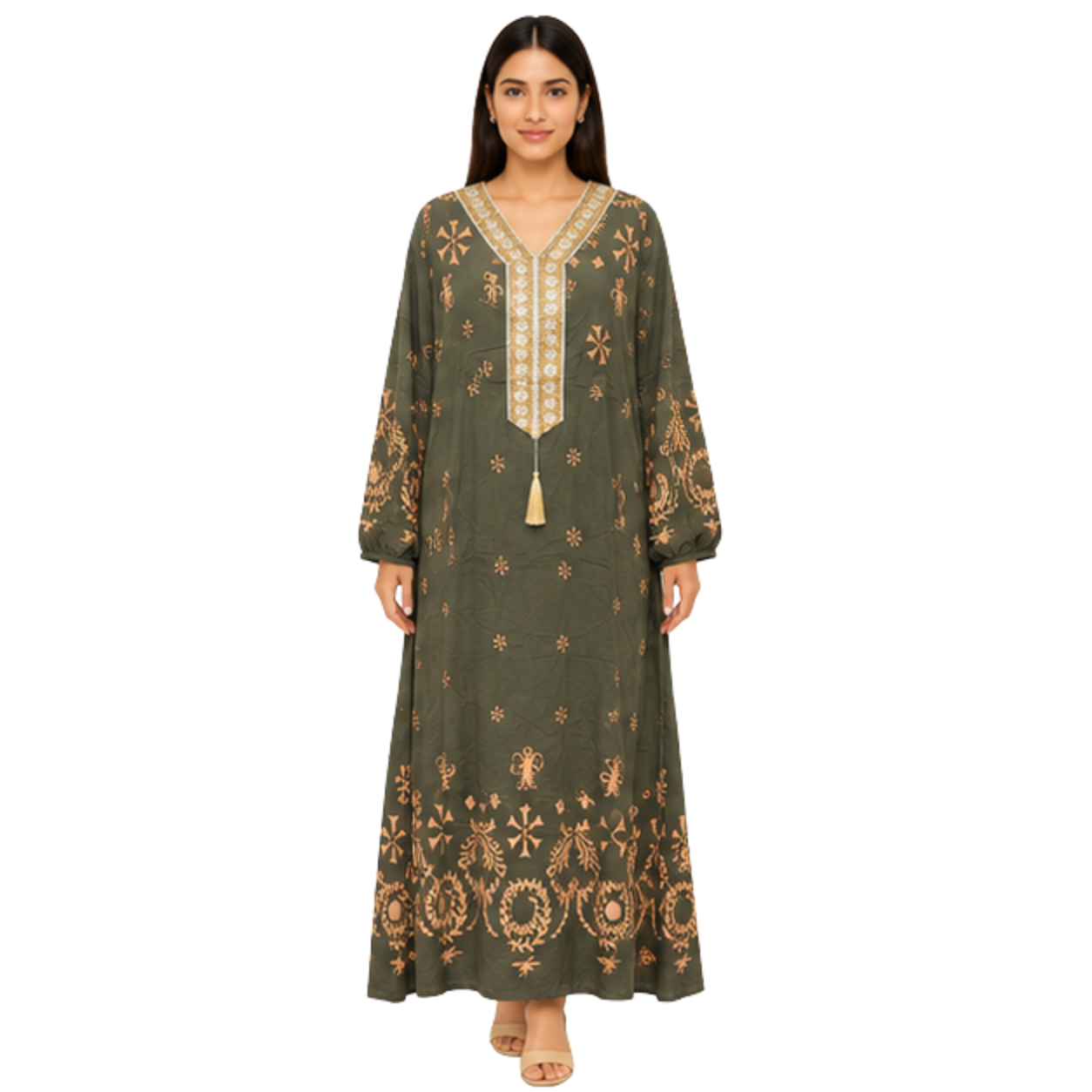 Ladies Long Dress – Embroidered Cotton Blend Casual Maxi Dress for Women
