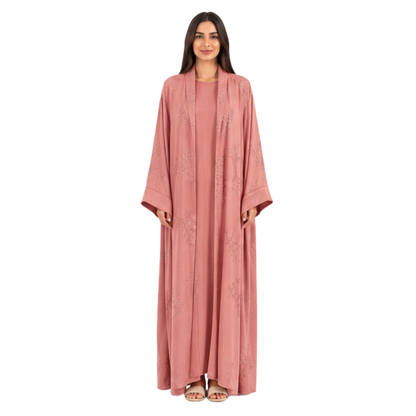 Women's Embroidered Open Abaya Jacket | Elegant Polyester Kimono Style Outerwear