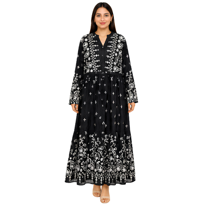 Ladies Long Dress – Premium Cotton Linen Embroidered Maxi Dress for Women