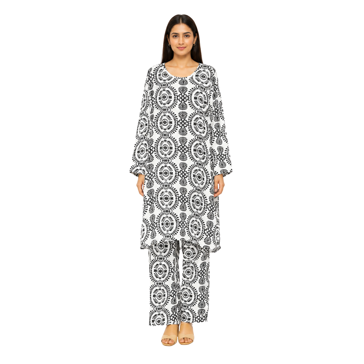Ladies Printed Cotton Blend Two Piece Co-Ord Set – Relaxed Casual Outfit