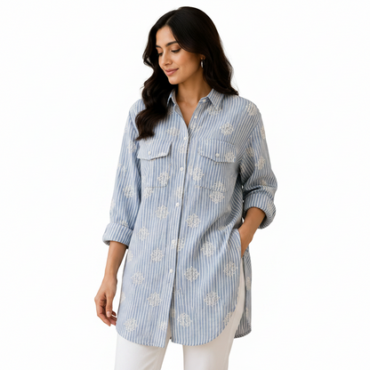Women's Modern Stripe Button-Down Shirt | Casual Oversized Shirt