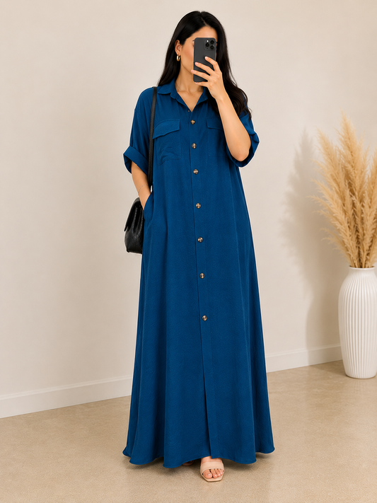 Elegant Button Down Maxi Dress Collection in 4 Timeless Colors