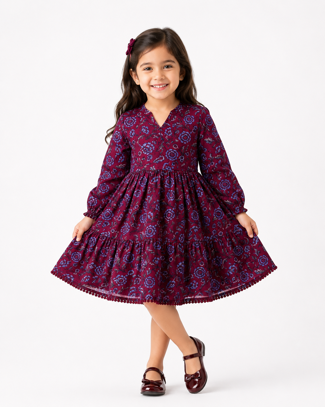 Girls Long Sleeved Dress - Maroon  (3-8y) H53597