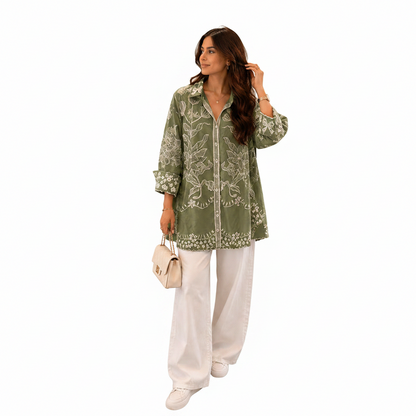 Women's Oversized Embroidered Shirt | Casual Chic Tunic Top