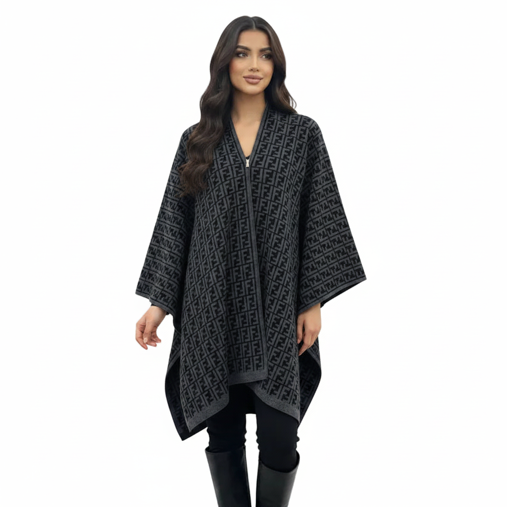Women's Monogram Knit Poncho | Soft Winter Layering Cape