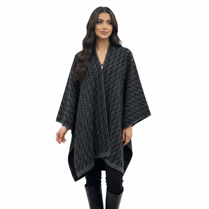Women's Monogram Knit Poncho | Soft Winter Layering Cape