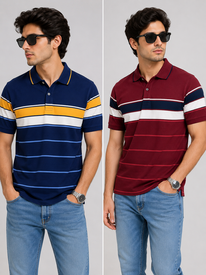 Men's Striped Polo Shirt – Casual Short Sleeve Cotton Blend Tee