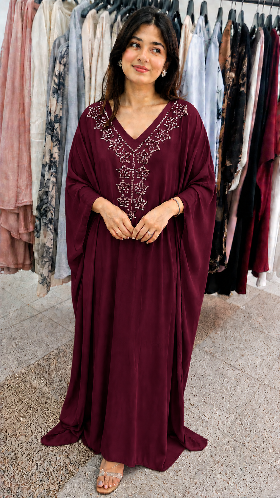 Elegant Embellished Kaftan Maxi Dress