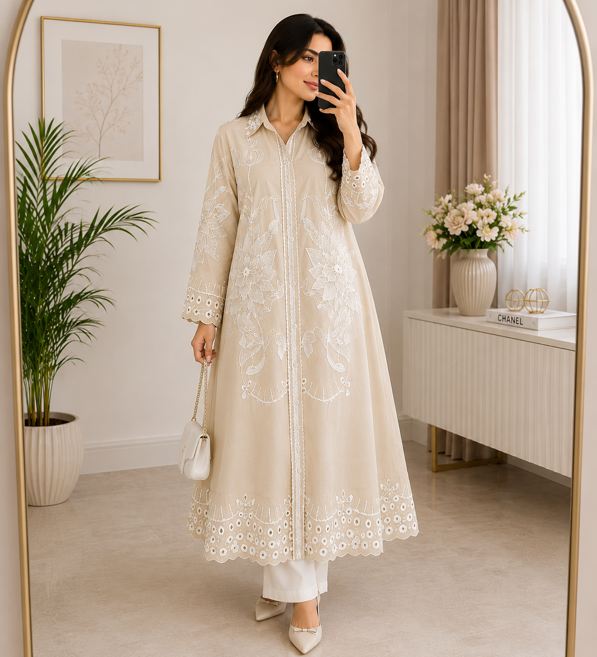 Luxury Embroidered Floral Long Shirt Dress Collection