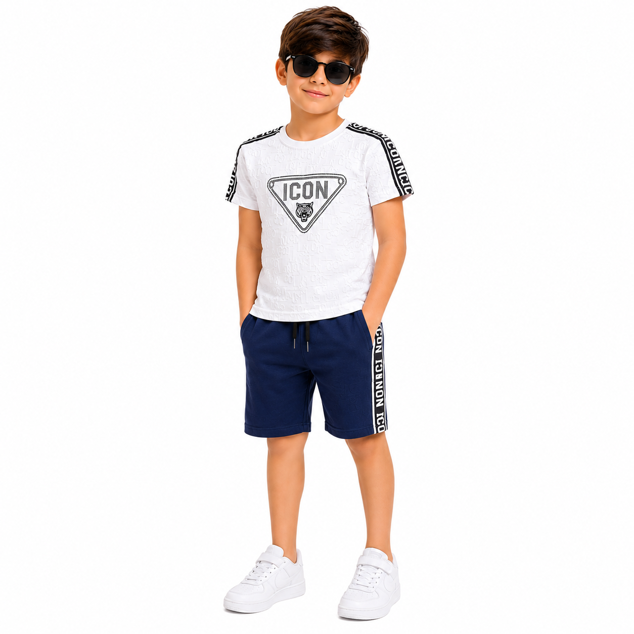 Boys ICON Embossed T-Shirt & Shorts Co-Ord Set