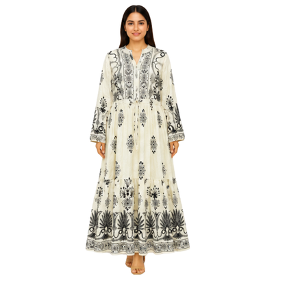 Ladies Long Dress – Printed Cotton Blend Casual Maxi Dress for Women