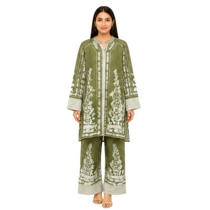Ladies Embroidered Cotton Blend Two Piece Co-Ord Set
