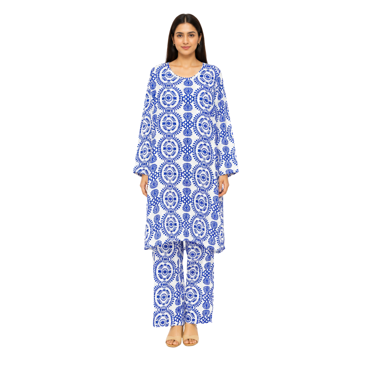 Ladies Printed Cotton Blend Two Piece Co-Ord Set – Relaxed Casual Outfit