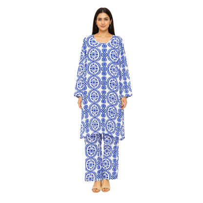 Ladies Printed Cotton Blend Two Piece Co-Ord Set – Relaxed Casual Outfit