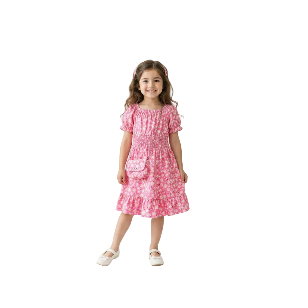Girls Floral Print Dress | Kids Short Sleeve Summer Dress