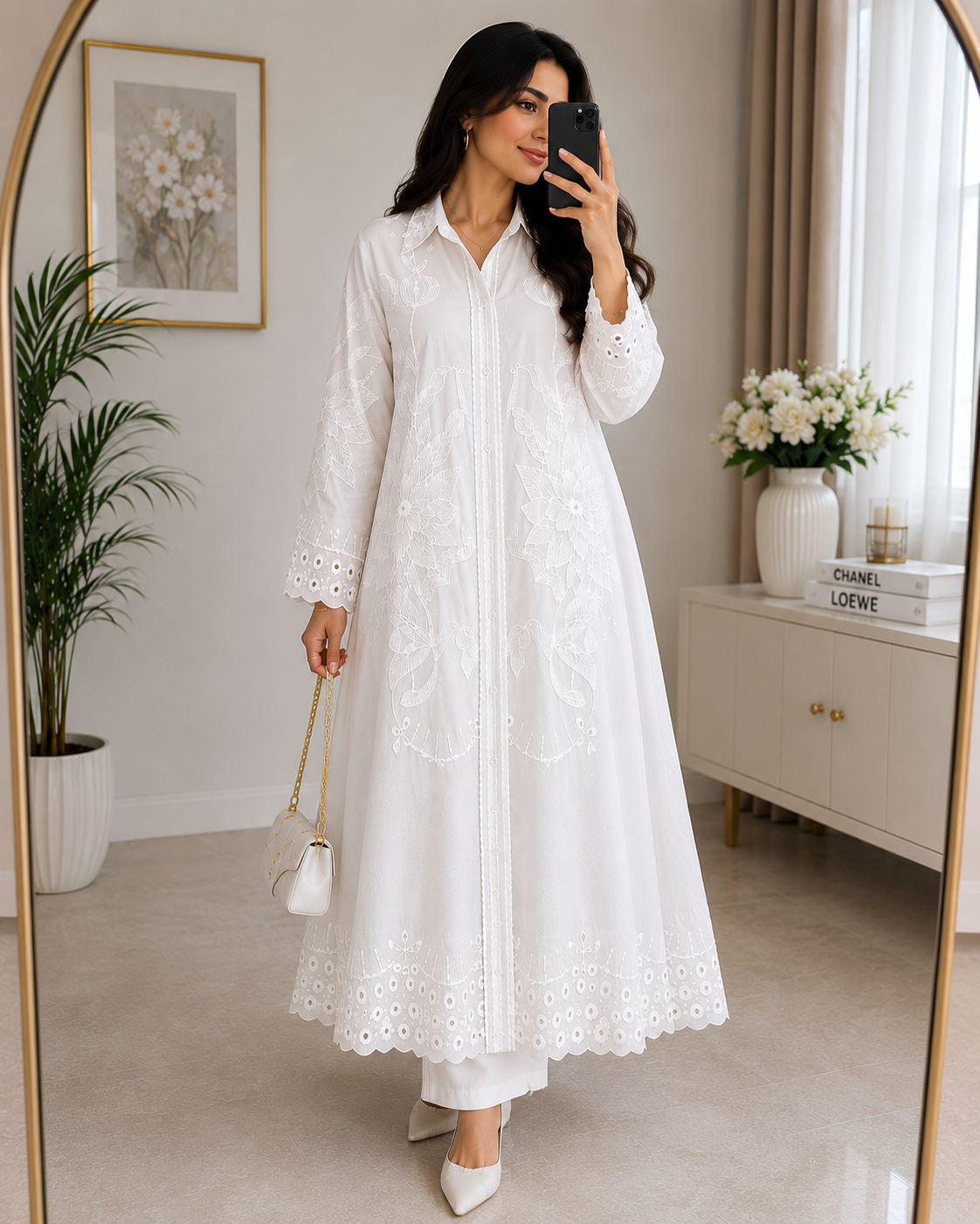 Luxury Embroidered Floral Long Shirt Dress Collection