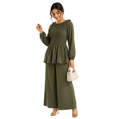 Women's Smocked Co-Ord Set with Wide-Leg Trousers | Casual Outfit