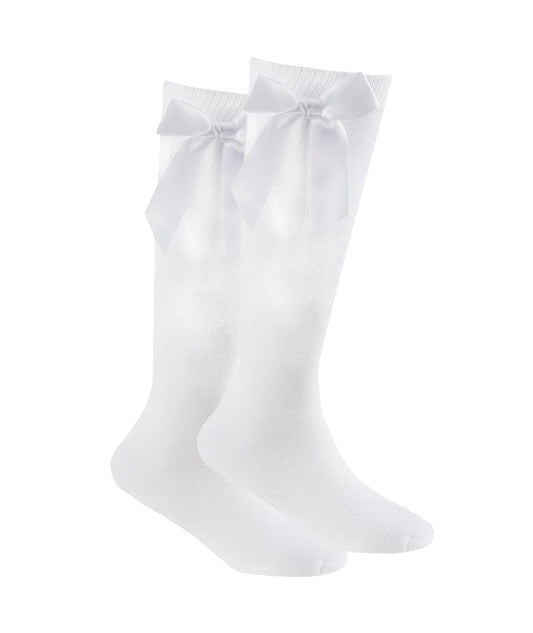 Girls Premium Quality Knee High Socks with Bow - White (6-8.5 to 12-3.5) (Pk6) 43B790