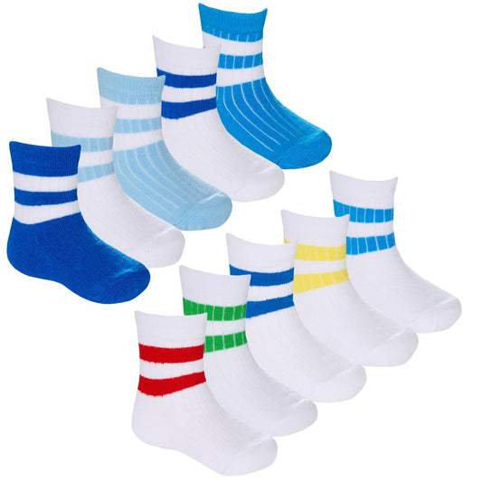 Baby Boys 5 Pack Sports Socks - White/Blue (0-5.5) (PK12) 44B1014