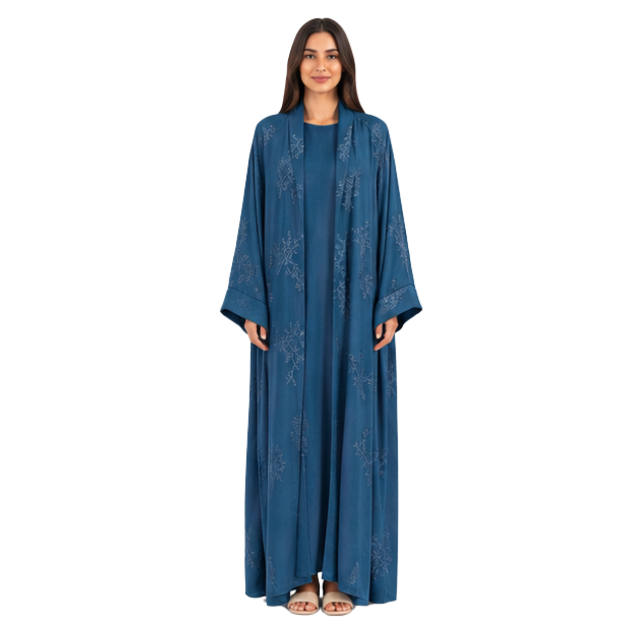 Women's Embroidered Open Abaya Jacket | Elegant Polyester Kimono Style Outerwear