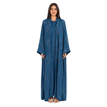 Women's Embroidered Open Abaya Jacket | Elegant Polyester Kimono Style Outerwear