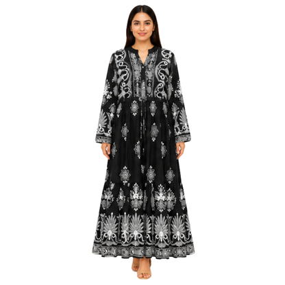 Ladies Long Dress – Printed Cotton Blend Casual Maxi Dress for Women