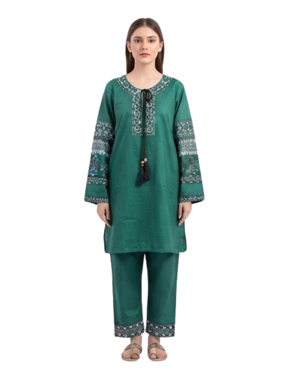 Women's Embroidered Two Piece Cord Set | Cotton Blend Casual Co-Ord Set