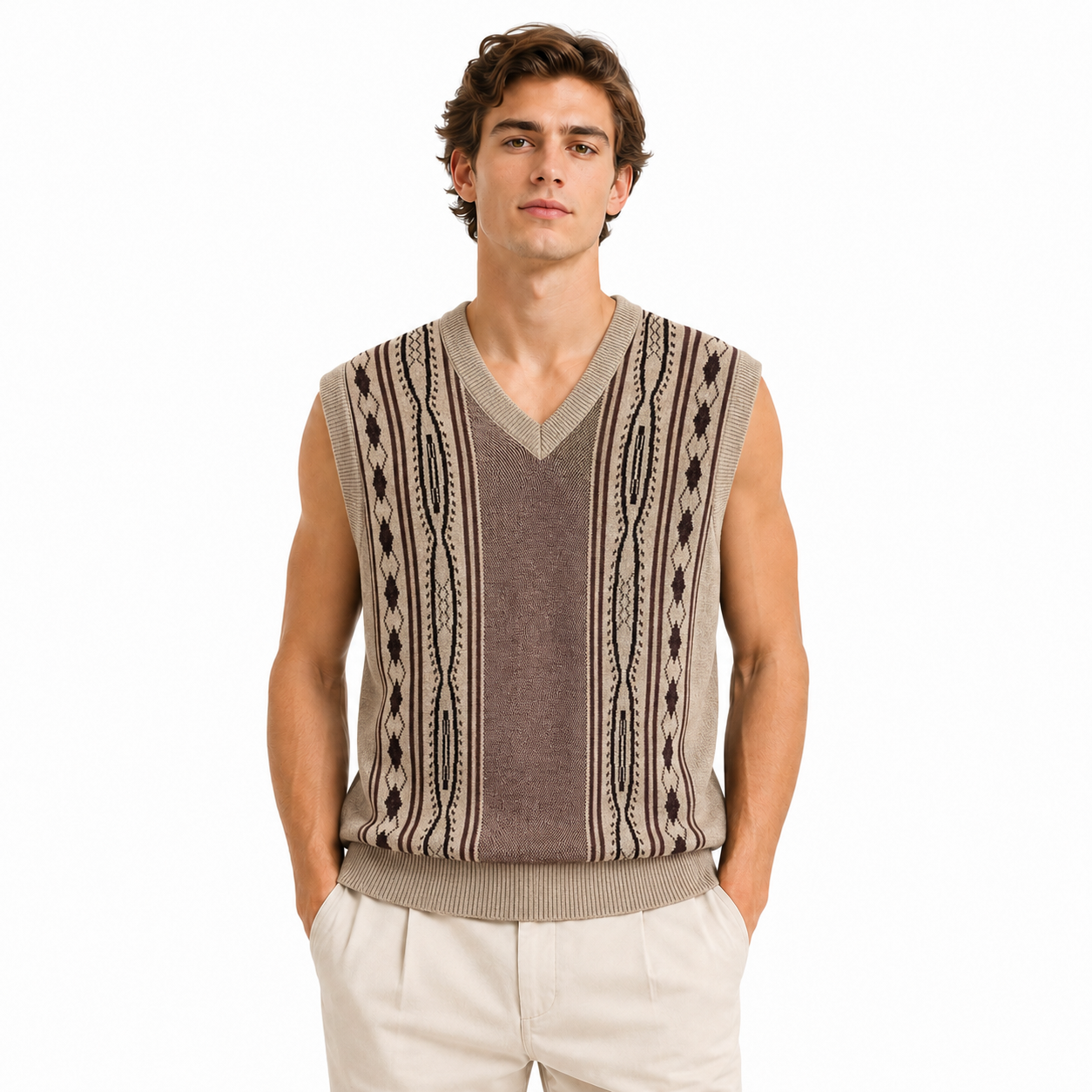 Classic Argyle and Stripe Patterned Vest