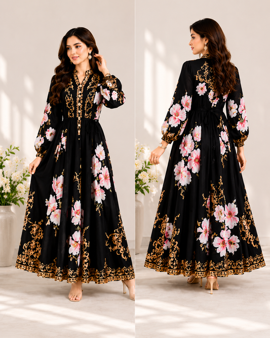 Flower printed dress with belt