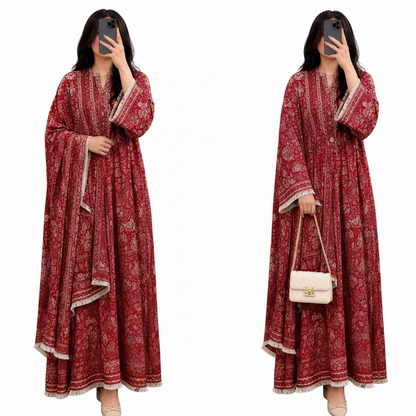 Women's Paisley Pashmina Abaya with Matching Scarf