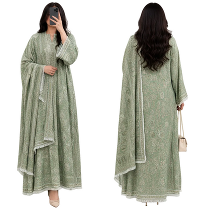 Women's Paisley Pashmina Abaya with Matching Scarf