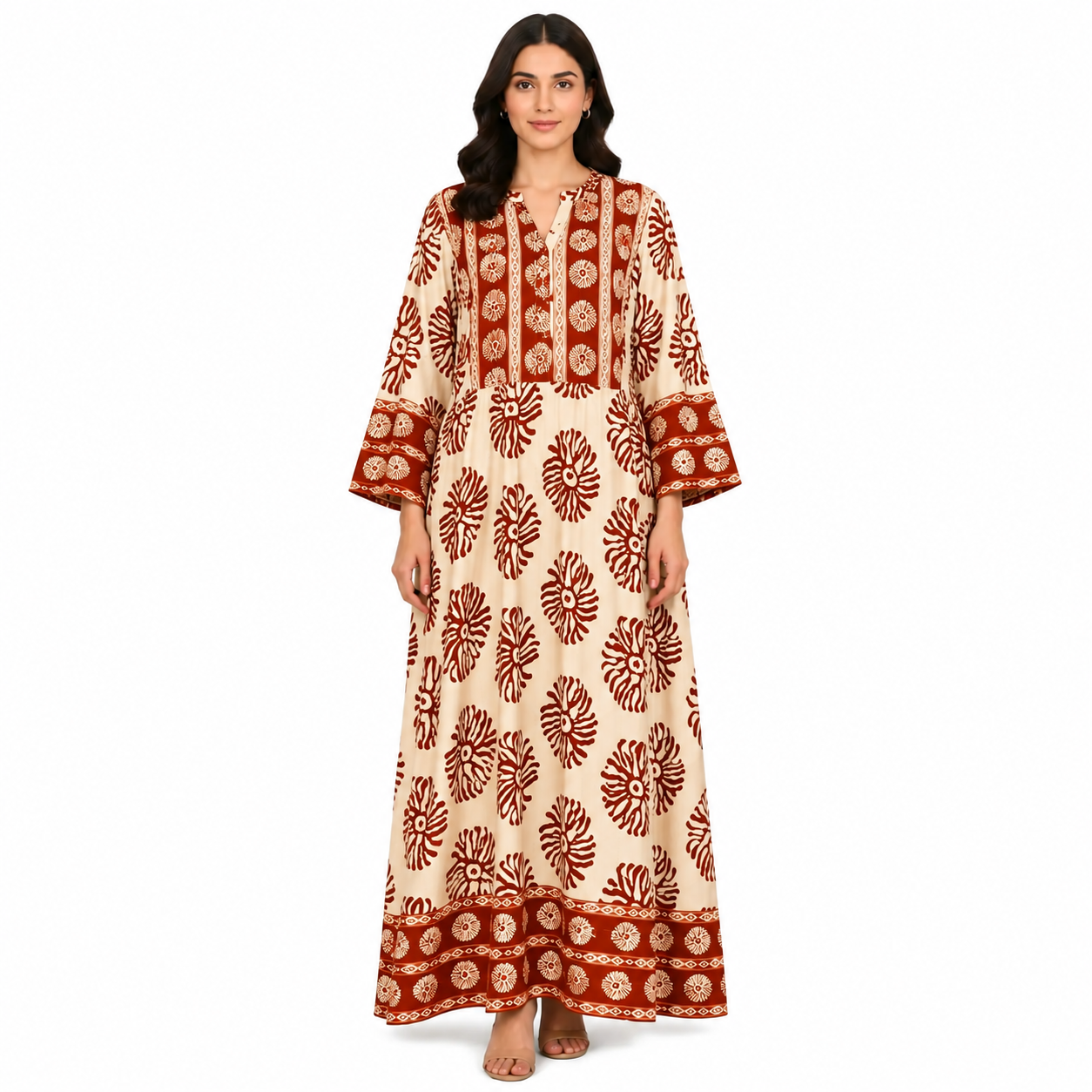 Women's Monochrome Boho Kaftan Maxi Dress | Casual Dress