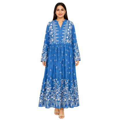 Ladies Long Dress – Premium Cotton Linen Embroidered Maxi Dress for Women