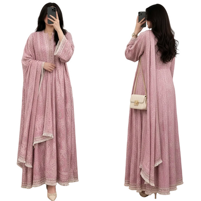 Women's Paisley Pashmina Abaya with Matching Scarf