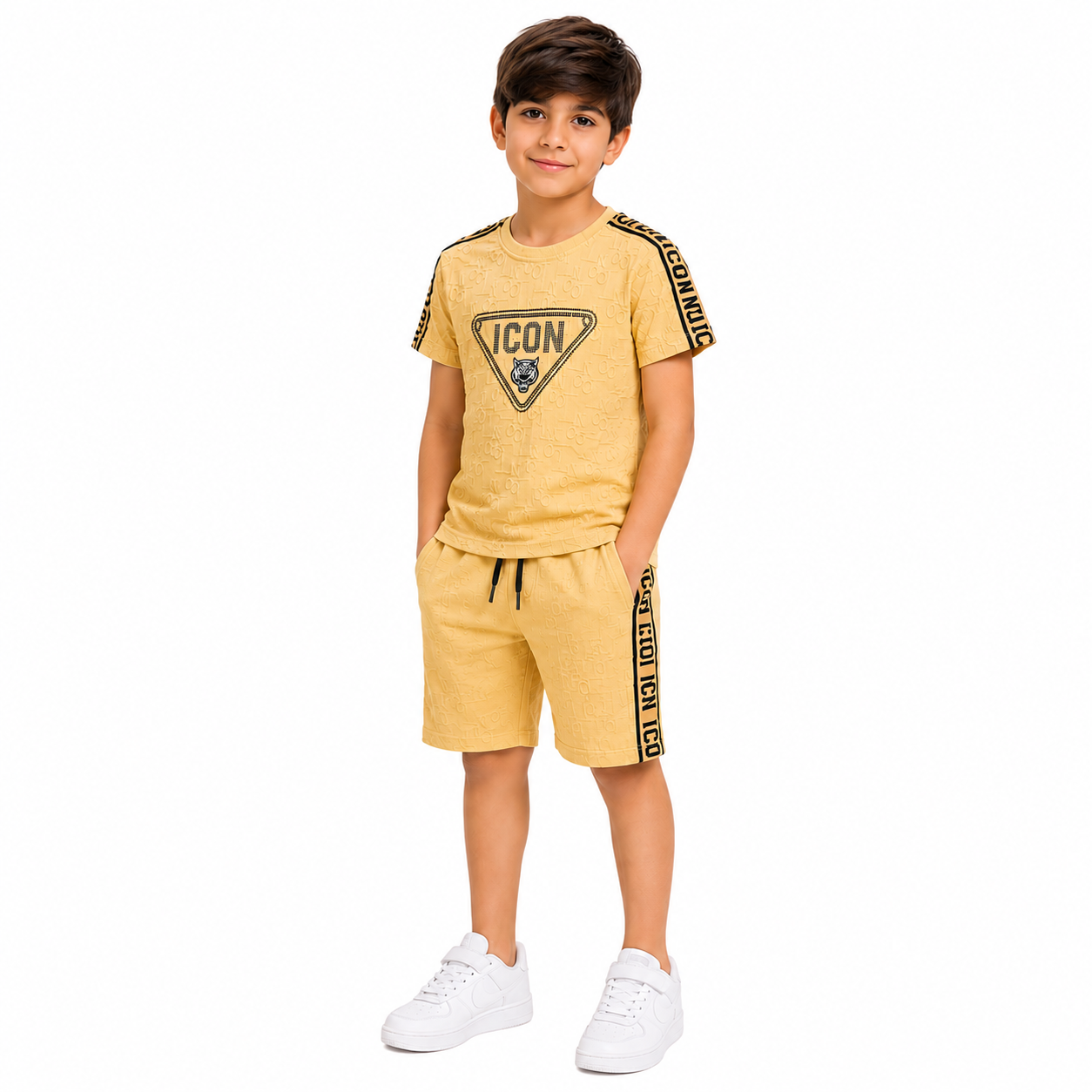 Boys ICON Embossed T-Shirt & Shorts Co-Ord Set