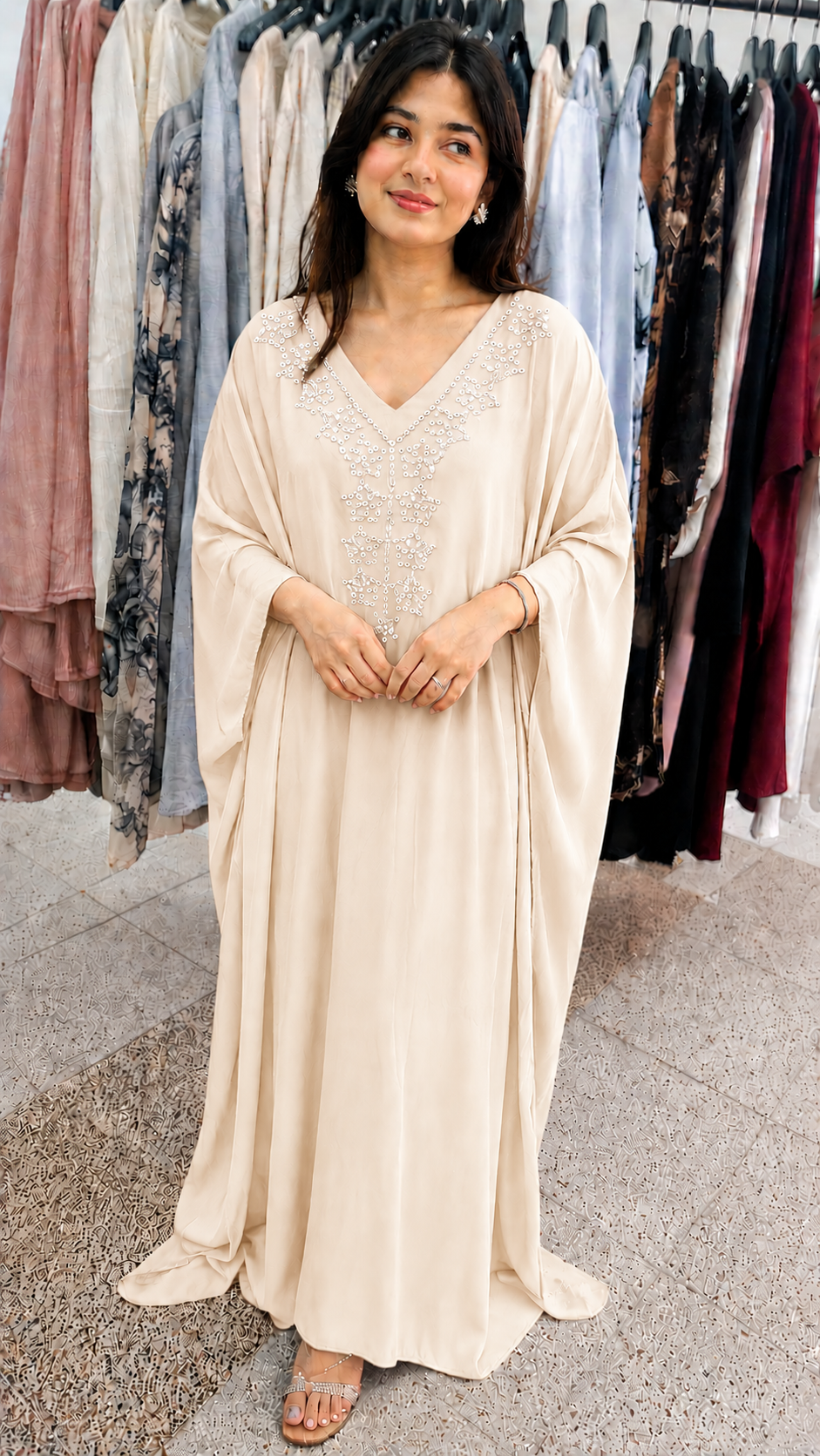 Elegant Embellished Kaftan Maxi Dress