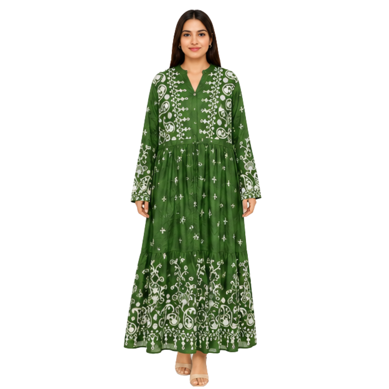 Ladies Long Dress – Premium Cotton Linen Embroidered Maxi Dress for Women