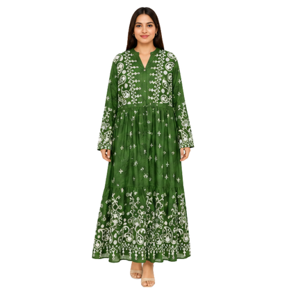 Ladies Long Dress – Premium Cotton Linen Embroidered Maxi Dress for Women