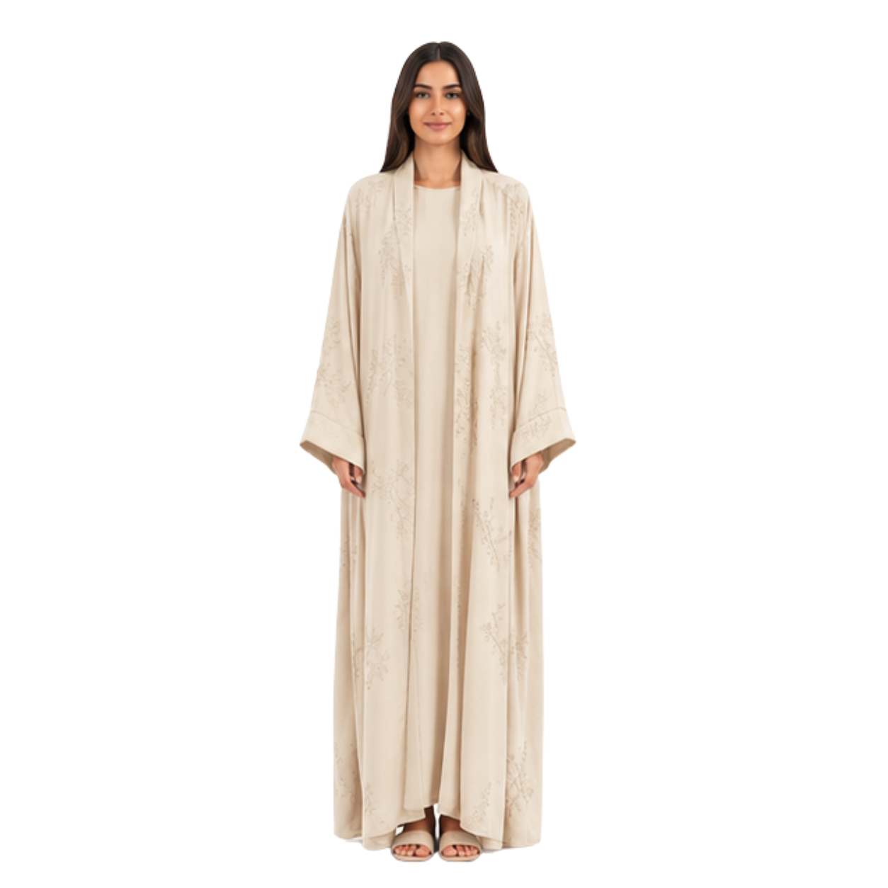 Women's Embroidered Open Abaya Jacket | Elegant Polyester Kimono Style Outerwear