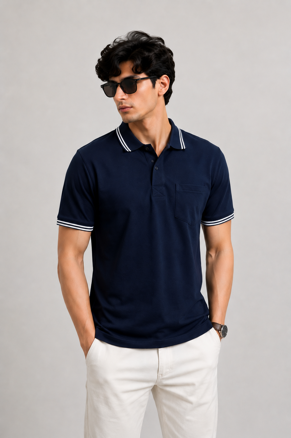 Men's Premium Contrast Trim Polo Shirt – Smart Casual Short Sleeve Tee