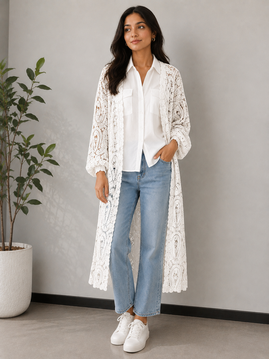 Elegant Crochet Longline Cardigan for Women