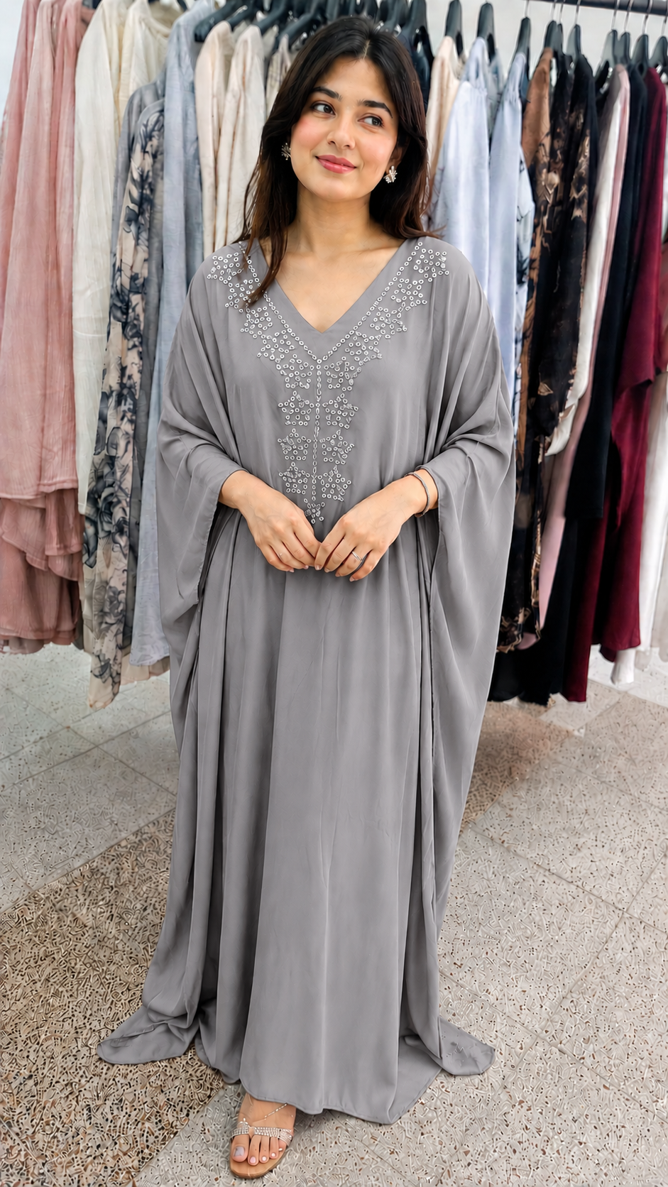 Elegant Embellished Kaftan Maxi Dress