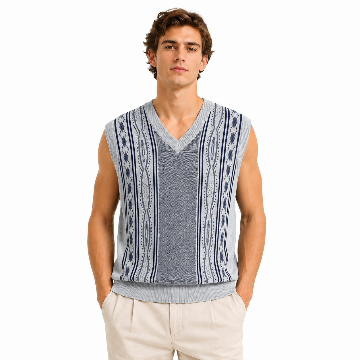 Classic Argyle and Stripe Patterned Vest