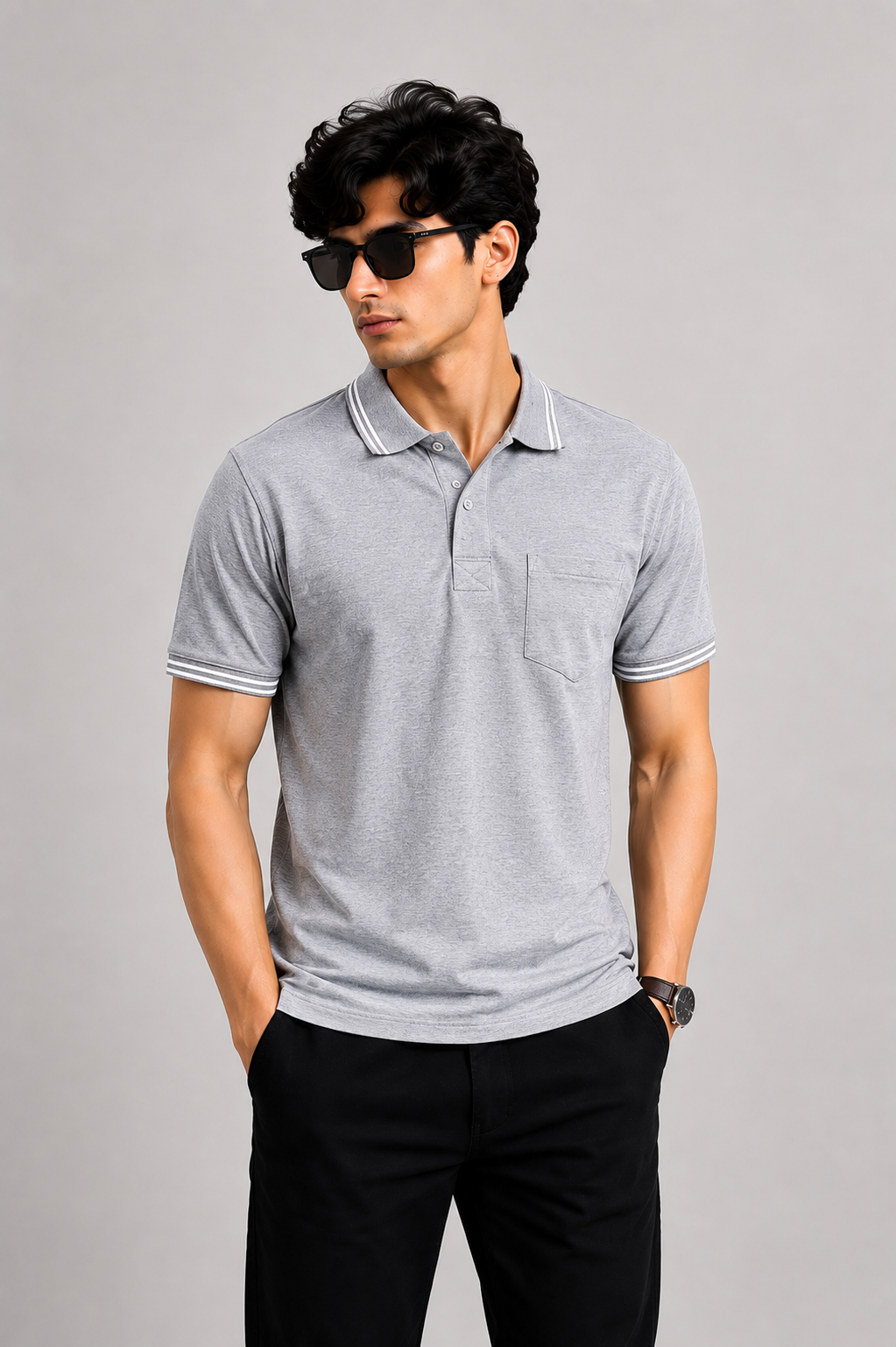 Men's Premium Contrast Trim Polo Shirt – Smart Casual Short Sleeve Tee