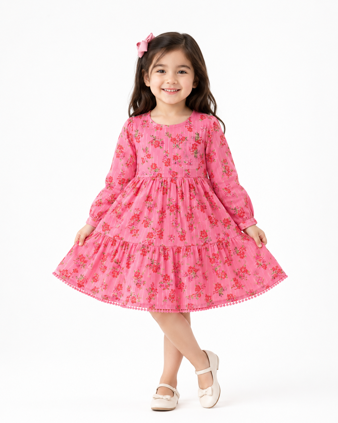 Girls Long Sleeved Dress - Pink Floral  (3-8y)  H53592
