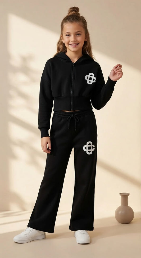 2pc Compressed Full Zip Jacket and Wide-Leg Tracksuit Set