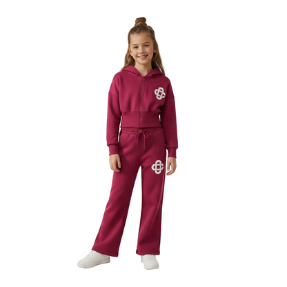 Girls Full Zip Tracksuit Set | Jacket & Wide-Leg Trousers