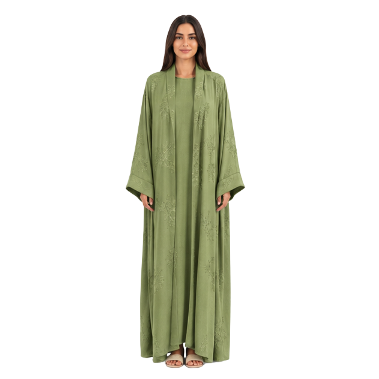Women's Embroidered Open Abaya Jacket | Elegant Polyester Kimono Style Outerwear