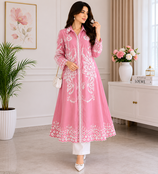 Luxury Embroidered Floral Long Shirt Dress Collection