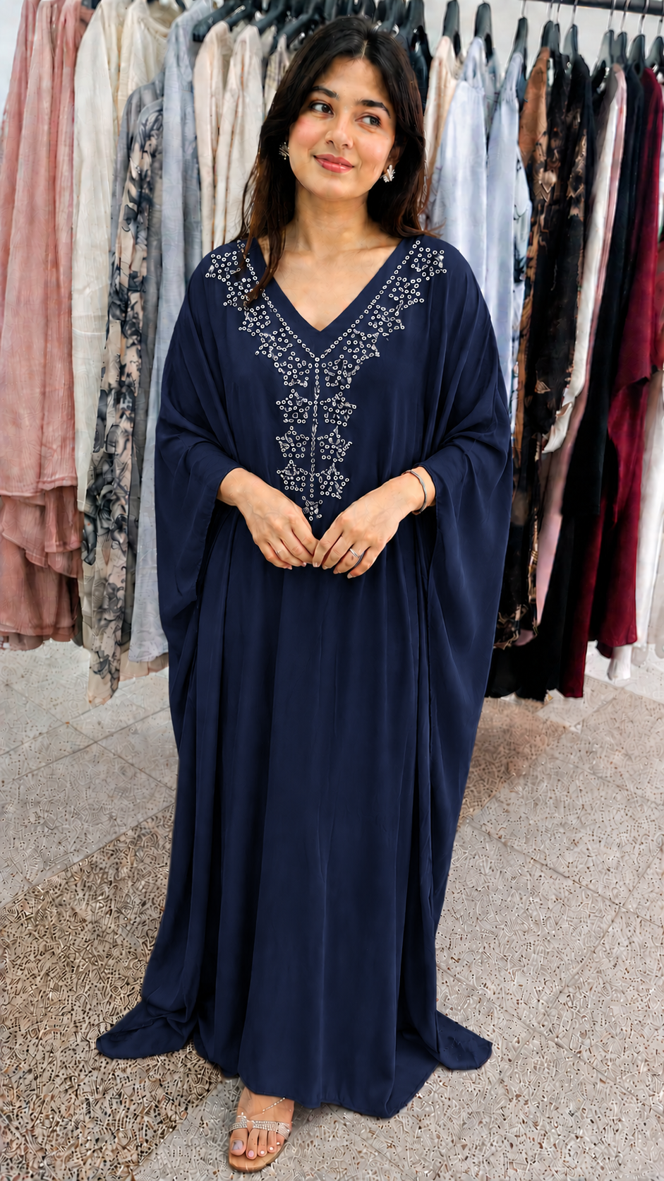 Elegant Embellished Kaftan Maxi Dress